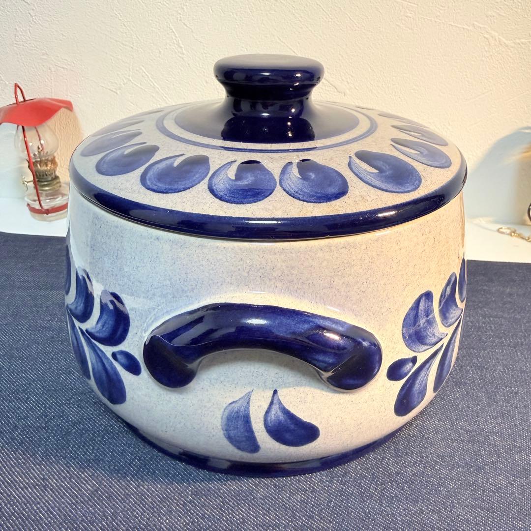 西ドイツ製 ヴィンテージ 陶器 蓋付キャセロール ポット 手描き 美品 2159