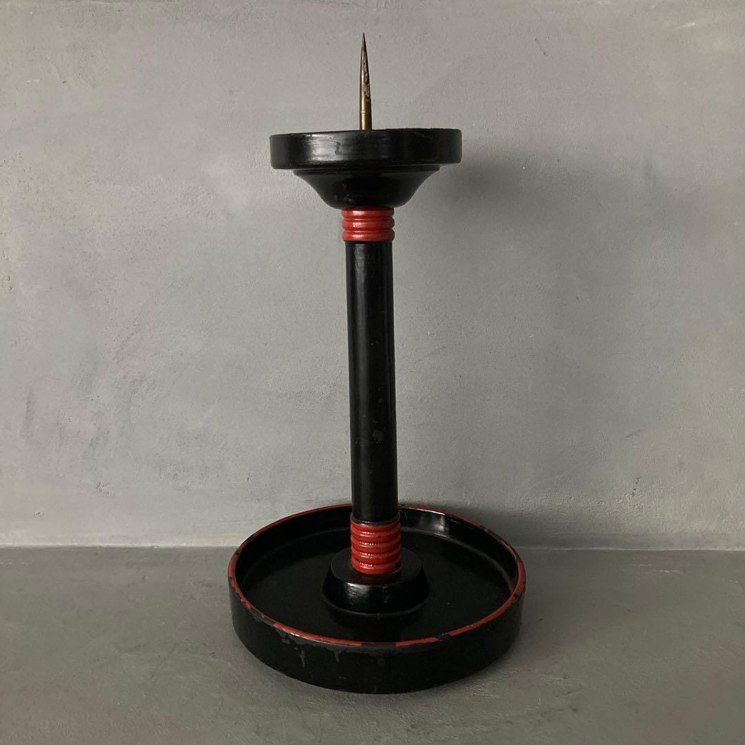 時代物 骨董 蝋台 蝋燭台 漆塗り古美術
